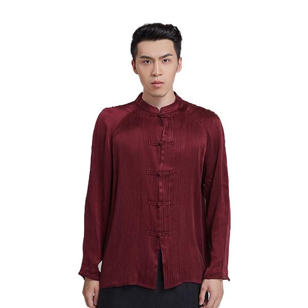 

men's casual shirts chinese style business relaxed ice silk long sleeve men's shirt suitable for leisure work, White;black