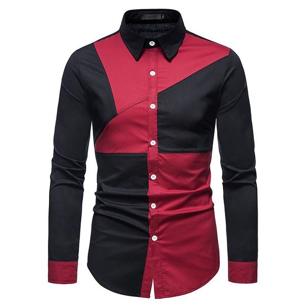 

men's casual shirts men fashion mens patchwork long sleeve slim fit chemise homme, White;black