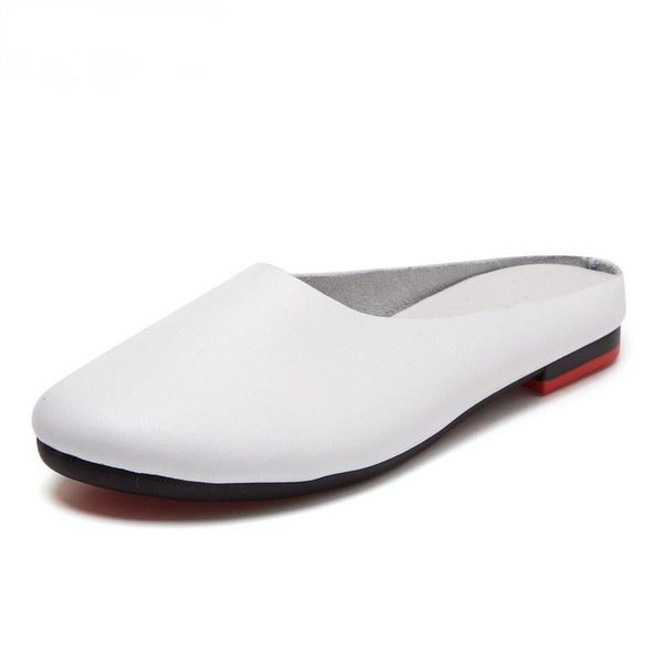 

slippers size 41 42 43 flat casual summer half women 2021 spring genuine leather shoes big, Black