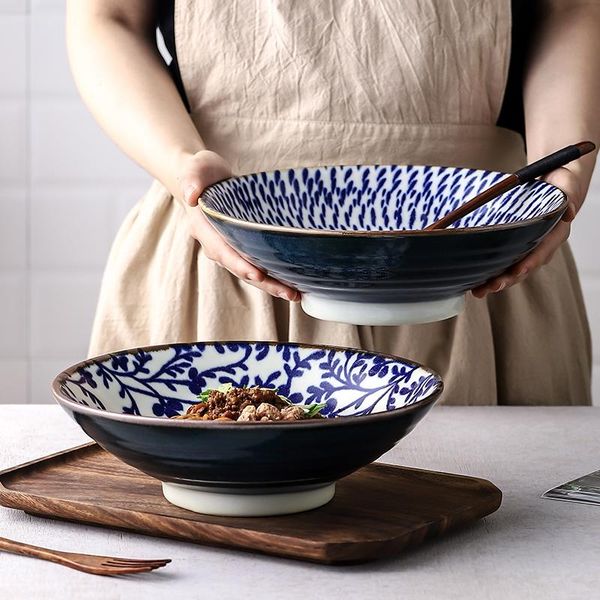 

bowls japanese large 9.5-inch noodle bowl ceramic tableware salad rice fruit soup