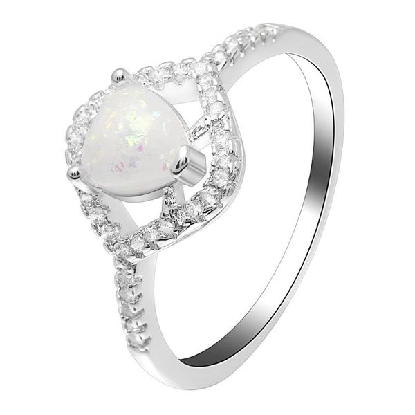 

wedding rings romantic female cute white color fire opal round ring silver jewelry promise engagement for women, Slivery;golden