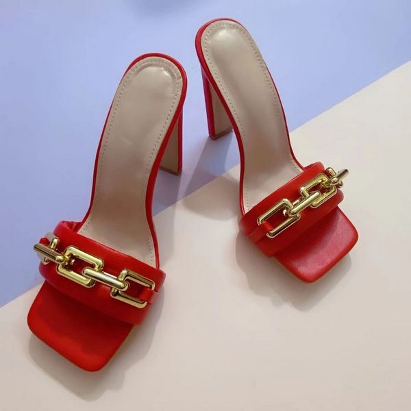 

women sandals metal decoration mule heels sandals slippers women high heels flip flops square toe slides party shoes woman, Black