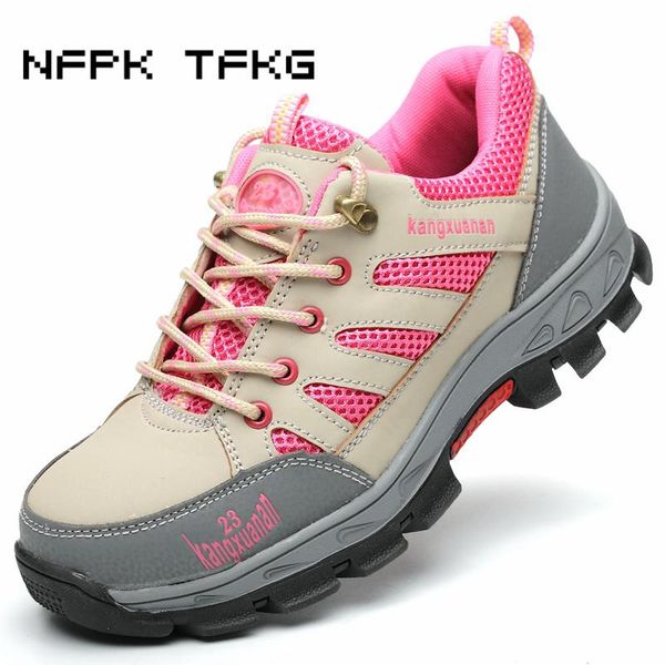

boots women fashion breathable steel toe covers work safety summer tooling shoes non-slip soft leather low protective footwear, Black
