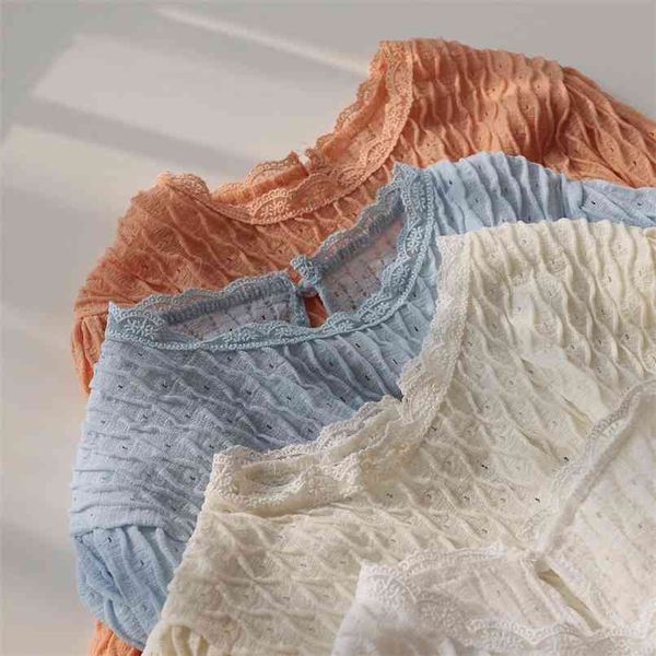 

han feng summer lace stitching sleeve loose sweet temperament t-shirt pullover 210529, White