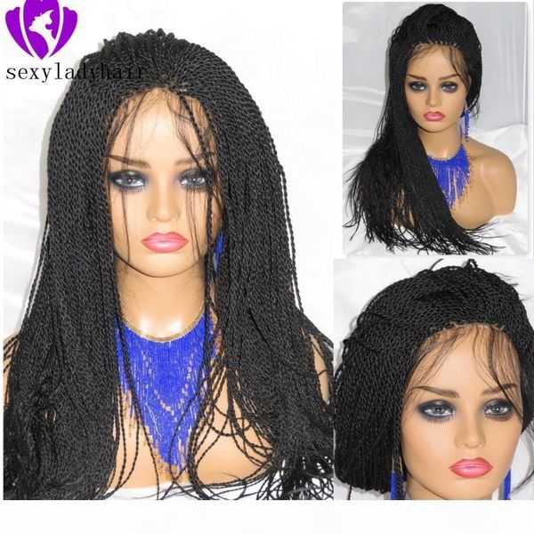 

200density full micro braided wigs synthetic lace front wig for black women african american braided havana twist lace wig with baby hair, Black;brown