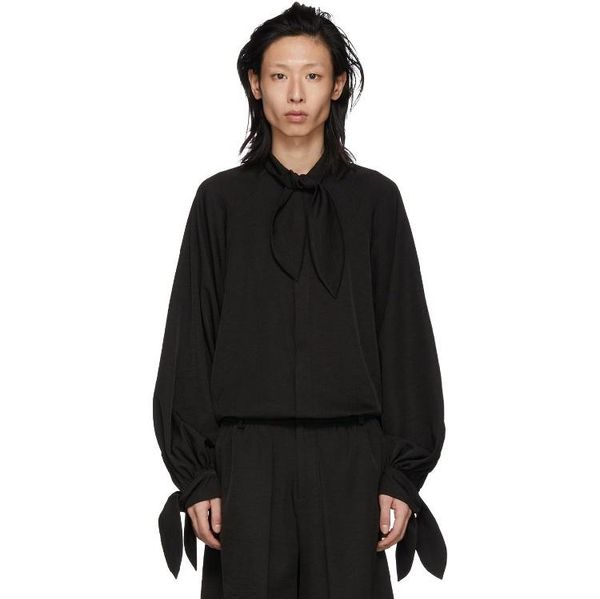 

men's casual shirts male costume clothing fashion model show loose bow oversize shirt plus size costumes, White;black