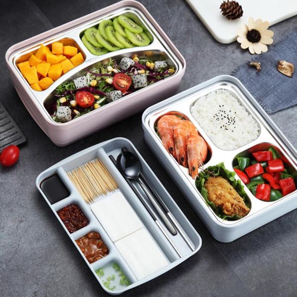 

dinnerware sets stainless steel lunch box with 4 compartments leakproof layered for work school camping 1.21