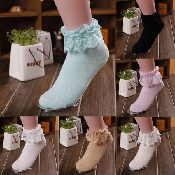 

socks princess girl cute sweet women ladies vintage lace ruffle frilly ankle n0hd, Pink;yellow