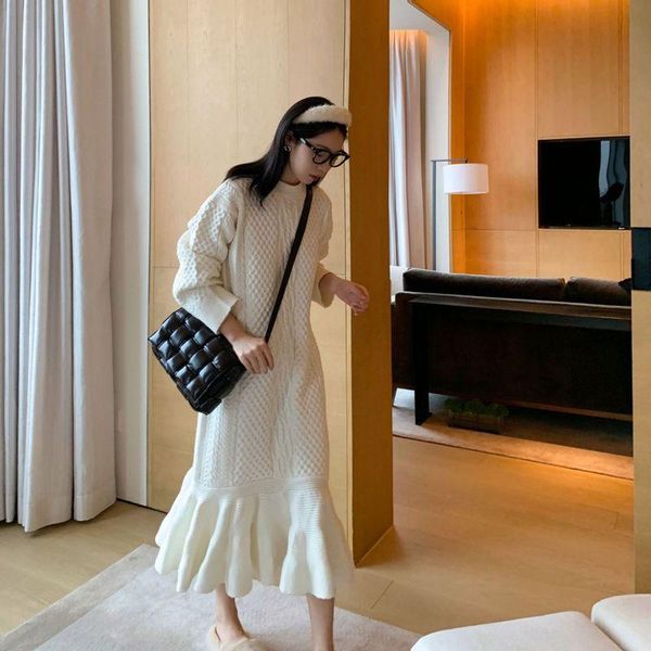 

hasten dream dt edition fishtail knit dress couture dress their children in the new 2021 autumn long-sleeved, Black;gray