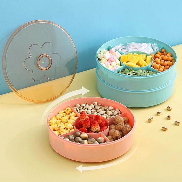 

dishes & plates rotating snack box plastic storage organizer candy nuts serving container divided compartments party plate with lid