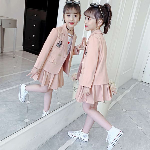 

girls' dress 2021 new foreign college children's short skirt british style two piece suit, White