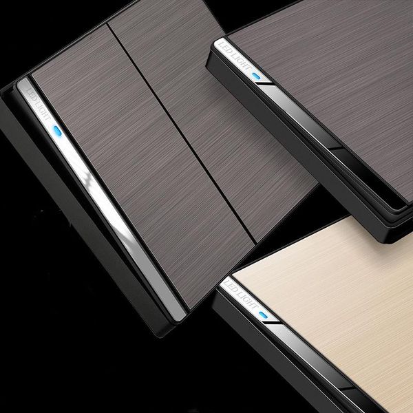 

smart home control 250v 1/2/3/4gang 1/2way 86*86mm fashionable black stainless steel wire drawing panel with led power indicator wall switch