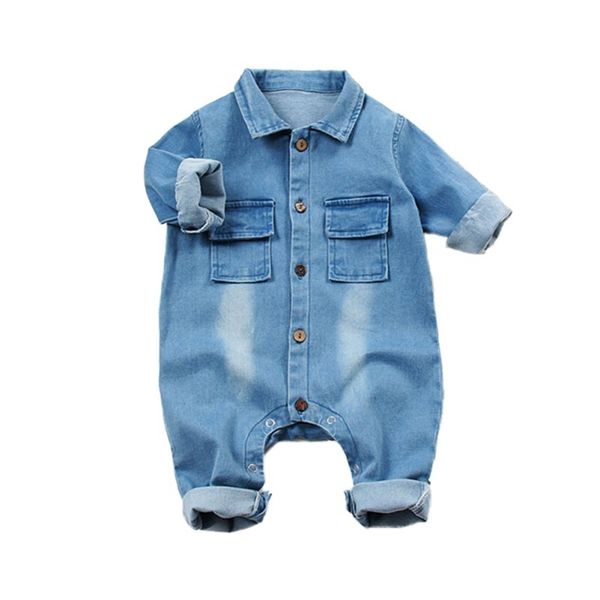 Denim Baby Clothes Boys Girls Rompers Long Sleeve Solid Denim Gener per bambini Casualsuit 210226