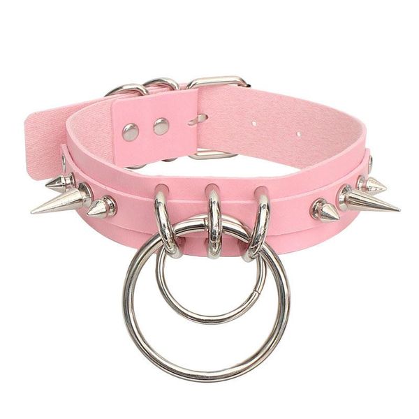 

punk spike metal collar girls pu leather harness choker necklace for women party club chockers gothic statement jewelry 2021, Golden;silver