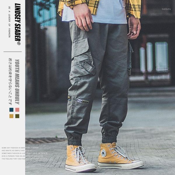 

men's pants lindsey seader multi pockets cargo harem joggers men hip hop harajuku streetwear sweatpants fashion casual trousers, Black