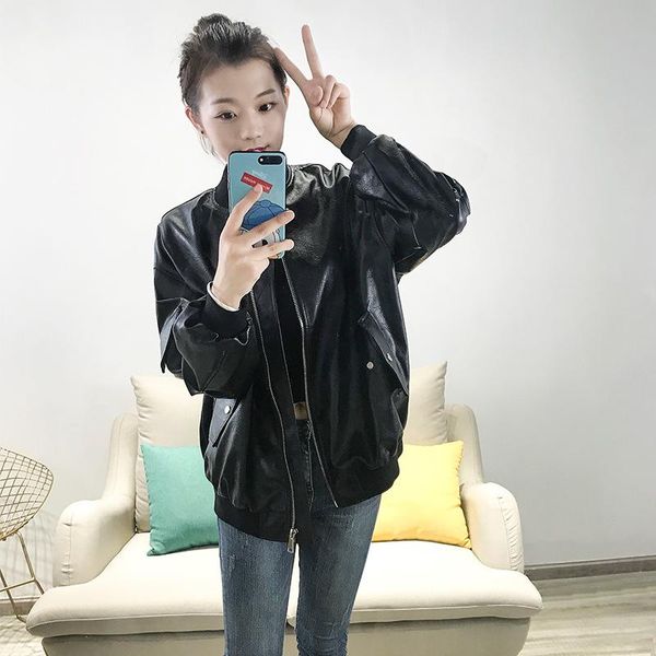 

women's leather & faux jacket women moto, Black