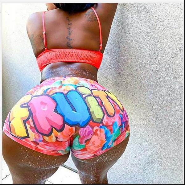 

fashion new 2021 summer women breathable candy biker shorts print mini cute sports fitness booty skinny snack shorts, White;black