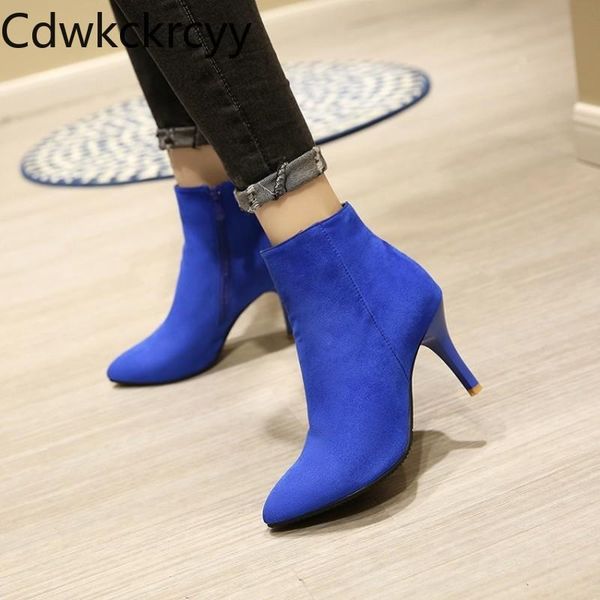 

boots winter the fashion pointed fine heel black suede plus velvet keep warm high women size 34-43
