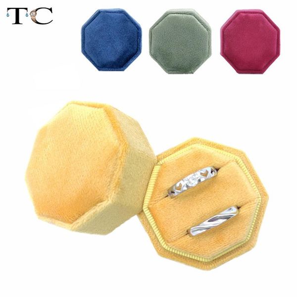 

jewelry pouches, bags octangle shape velvet box multi-color double ring storage case wedding display for woman gift earrings package, Pink;blue