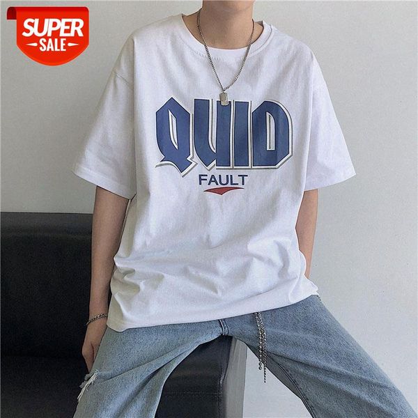 

harajuku short-sleeved t-shirt men's five-point hong kong style personality flow loose clothes handsome #gp7z, White;black