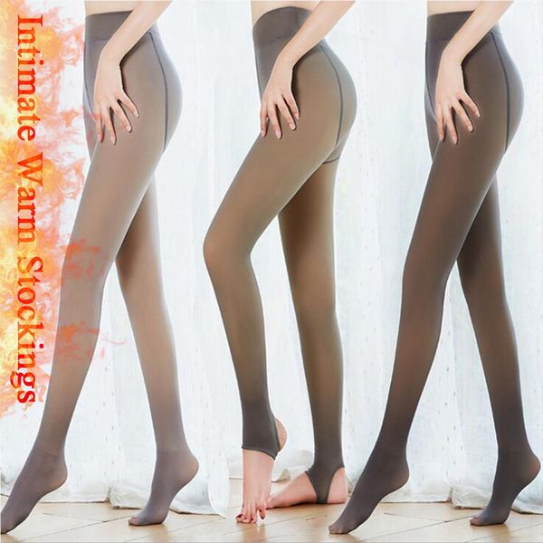 

winter matte imitation skin women leggings false transparent elastic tights warm thick non slip lady hosiery plus velvet, Black