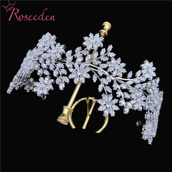 

hair clips & barrettes cubic zircon wedding tiara cz floral party crown bridal accessories re4165, Golden;silver