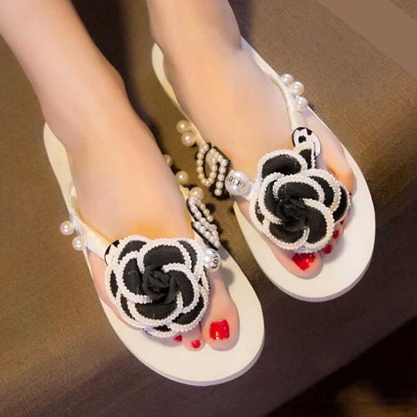 

flower slippers cut out summer beach sandals fashion women slides outdoor indoor slip ons plus size flip flops b33 210625, Black