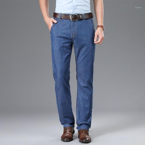 

men's jeans classic 5-pocket relaxed fit tencel jean 2021 summer thin business lyocell blue straight trousers