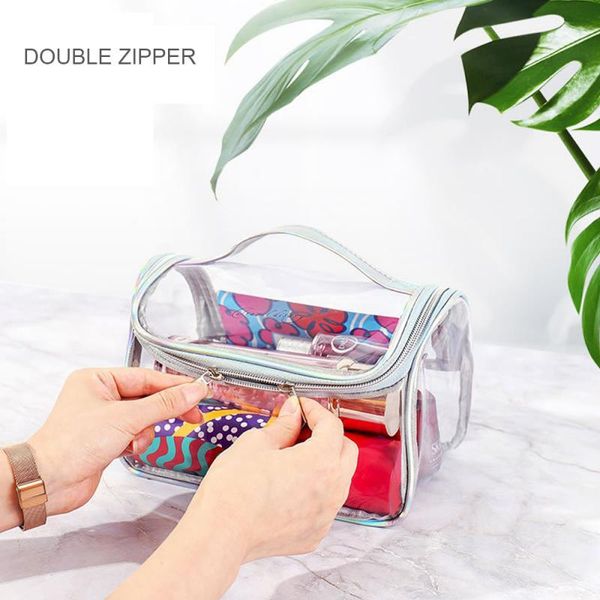 

storage bags portable travel laser makeup bag creativity transparent washing beach female make up cases pvc organizer
