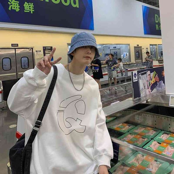 

Fashion brand sweater men's spring and autumn loose fashion round neck jacket large couple American clothes, Black