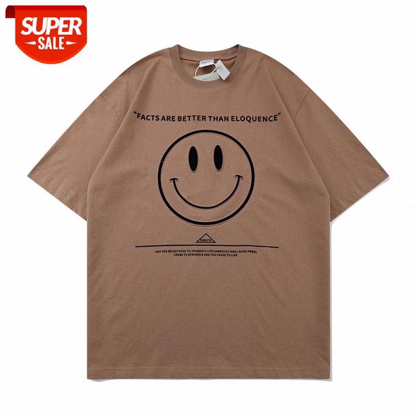 

lazy style smiley face letter printed short-sleeved t-shirt men's street loose half-sleeved round neck five-point sleeves #rm9s, White;black