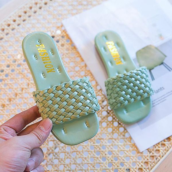

slipper summer children woven korean flip-flop for kids teens girls child green slippers princess shoes 5 6 7 8 9 10 11 12 years, Black;grey
