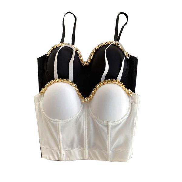 

ewq] 2021 spring girl strap solid color tassel off shoulder backless empire short chain design sling camisole 8y391, White