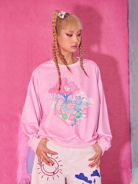 

romwe x ajtuana animeluv cat & cake graphic sweatshirt r67j#, White;black