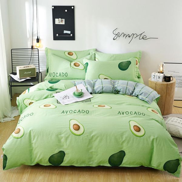 3/4 шт. Зеленый авокадо напечатанный чистый хлопок постельное белье набор кроватный комплект одеяла крышка кровать простыни одноместный двойной королева королевский размер постельное белье C0223