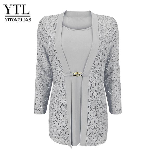 YTL Donna Elegante Manica Lunga Cava Crochet Plus Size Camicetta Camicia Autunno Inverno Top per Lavoro Ufficio H384B 210225