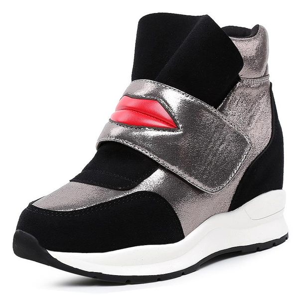 

boots increased 7cm women's platform casual autumn and winter suede rubber ladies flat round toe women, Black