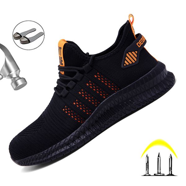 

summer men labor insurance shoes flying casual shoes breathable light anti-smashing anti-piercing sneakers zapatillas hombre, Black