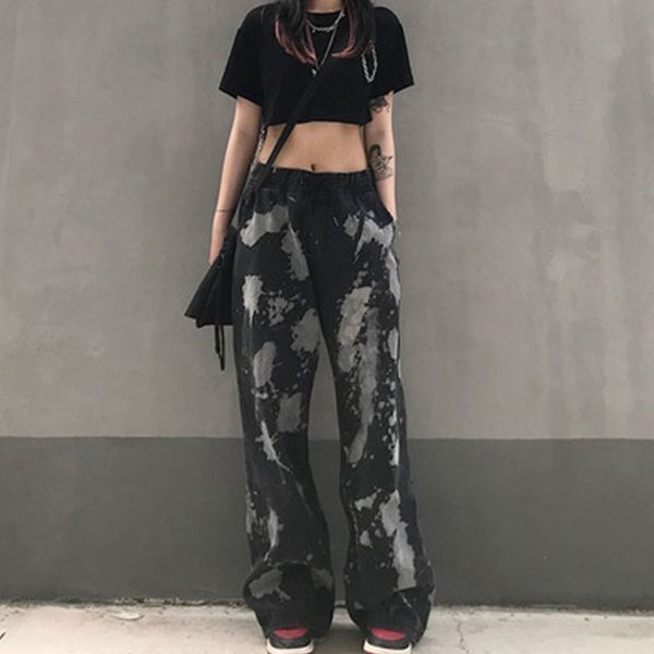 

fashion 2021 new casual autumn women's brem long female cowboy down streetwear tie dye pants high waist 65p8, Blue