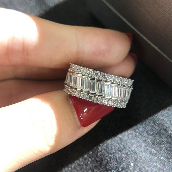 Nuovo arrivo scintillanti gioielli di lusso in argento sterling 925 con taglio principessa multi colore topazio CZ anello per fede nuziale da donna