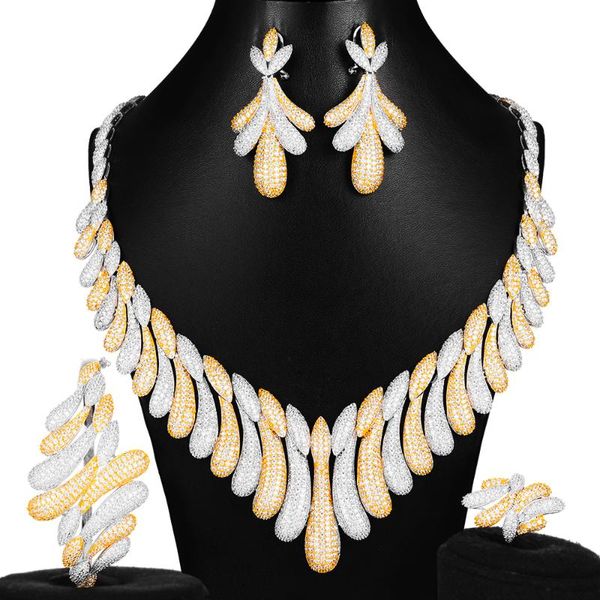 Orecchini Collana Soramoore 4PCS Fashion Luxury Nappe Set di gioielli per le donne Wedding African Cubic Zirconia Dubai Bridal 2021