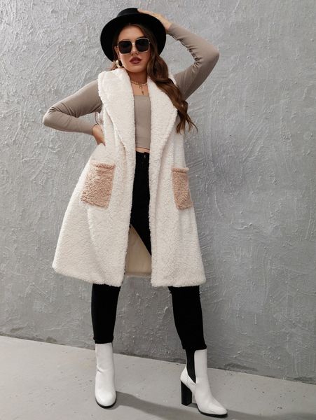 

plus patched pocket waterfall collar teddy coat n8ak#, Black