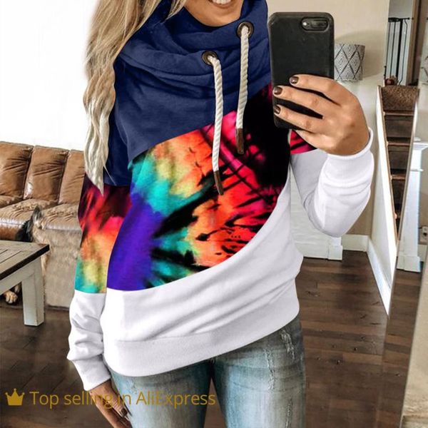 

women's hoodies & sweatshirts women harajuku sweatshirt casual tie-dye print contrast long sleeve hoodie plus size clothing emo kpop, Black