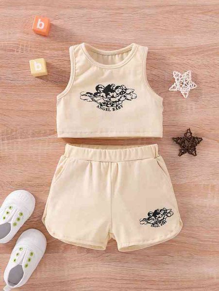 

baby angel & letter graphic tank & shorts she, Blue