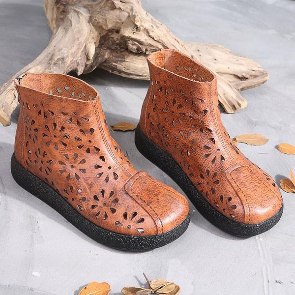 

hollow out genuine leather women's shoes 2021 cool boots woman low cylinder head with sandals, Black