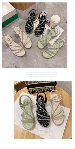 

slippers 2021 summer style flat sandals women's rhinestone jelly bottom, Black