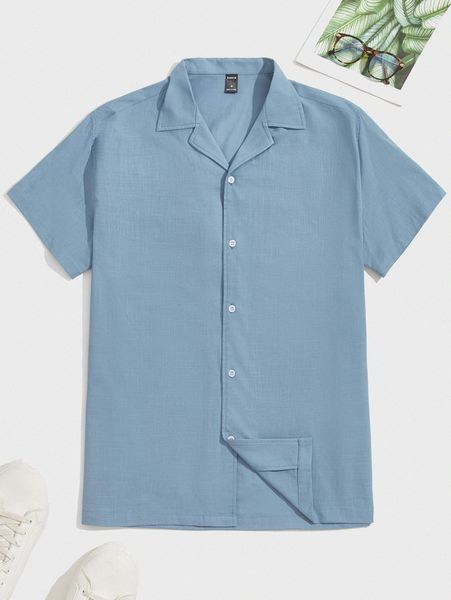 

men lapel neck button front shirt c9wl#, White;black