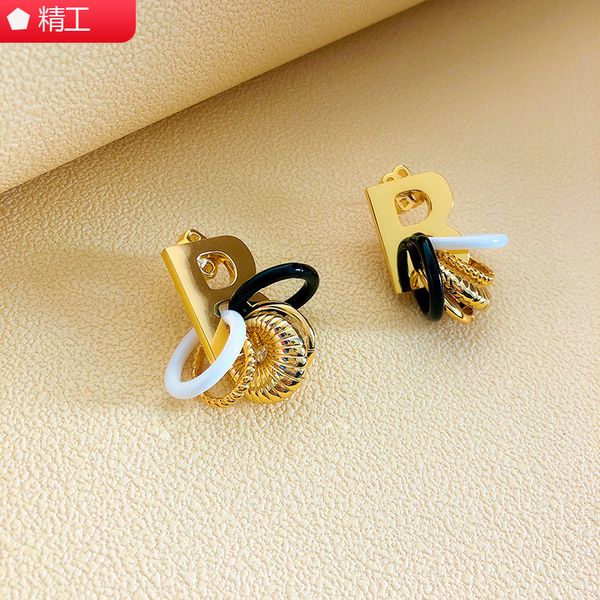 

designer jewelry 2021 new b letter women's metal brass multi-layer ring earrings indifference windnet red fashion, Golden