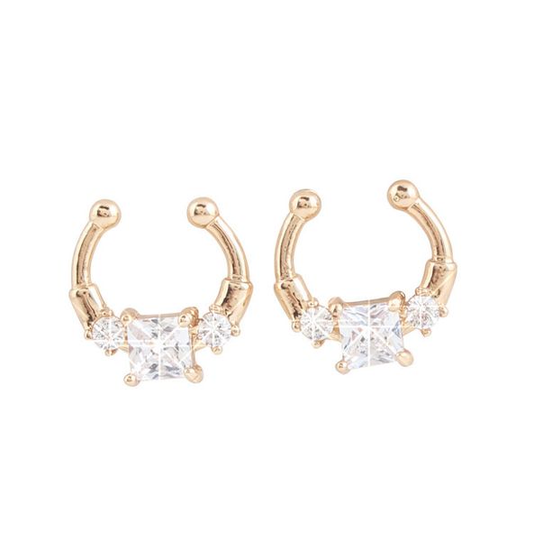 

europe and the united states trendsetter u super flash false nose ring clip tetragonal zircon jewelry for women b23, Silver