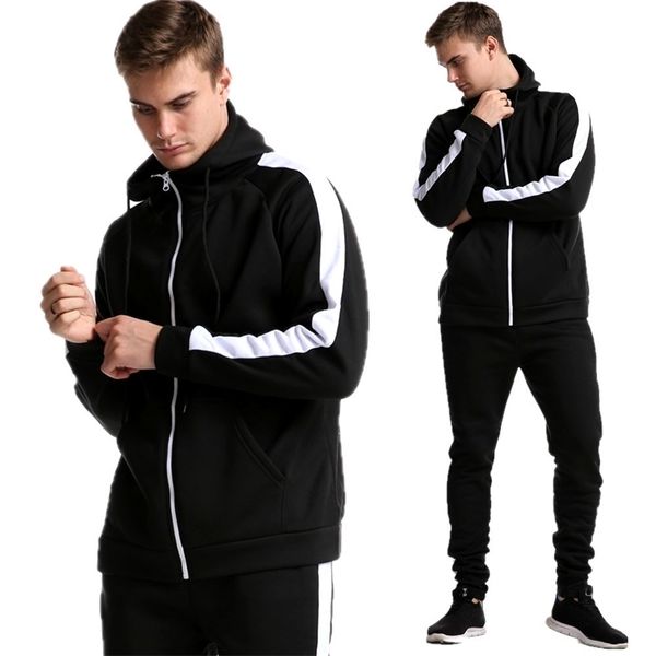 

new men/women hoodies sport suit fashion sweatshirt +sweatpants suits casual long sleeve zipper hoodie 201113, Black